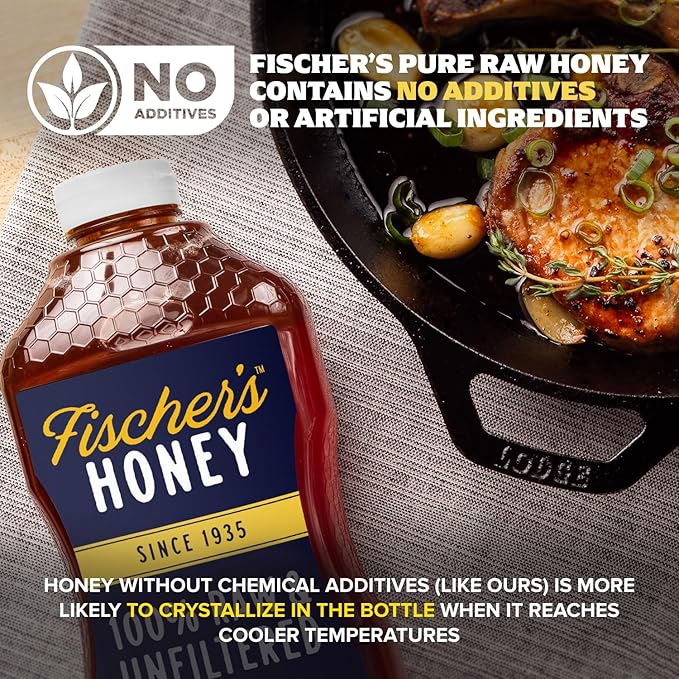 Fischer's 100% Pure, Raw & Unfiltered Honey, 40 oz – USA Made Honey – All-Natural Sweetener – Rich