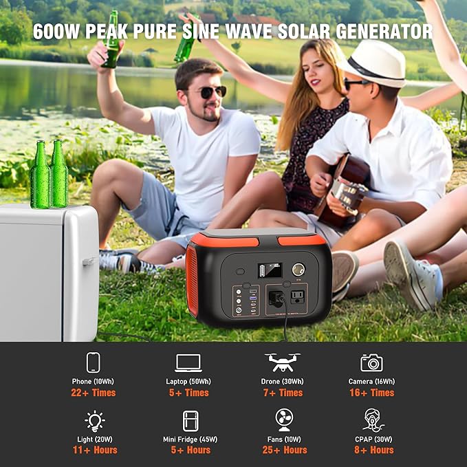 SinKeu Portable Power Station 600W, 296Wh/80000mAh Backup Lithium Battery Pack Bank, 110V Pure Sine
