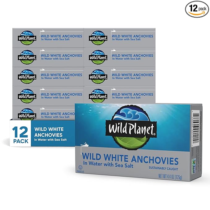 Wild Planet Wild Anchovies in Water with Sea Salt, 3rd Party Mercury Tested, 4.4 Ounce (Pack of 12)