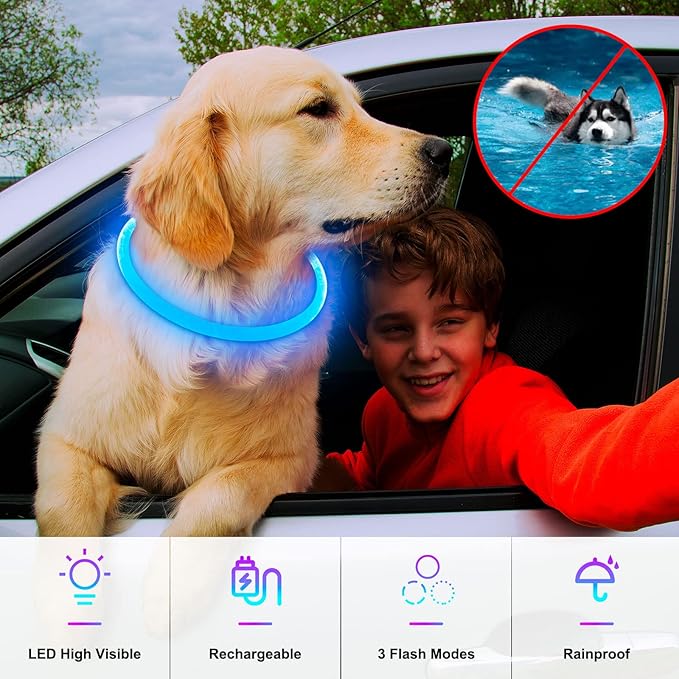 Light Up Dog Collar, Dlitk Rechargeable Cuttable LED Dog Collars, Pet Safety Light at Night Walking