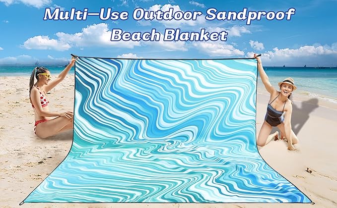 Beach Blanket Waterproof Sandproof Beach Mat 79" X 83"/10'x9'for 2-8 Adults Quick Drying Outdoor