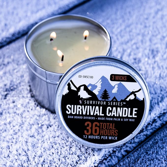 ASR Outdoor 36 Hour Camping Survival Emergency Light Wax Candle Fire Starter in Portable Tin Box, 3