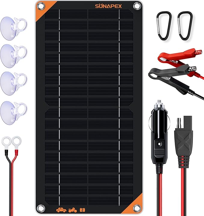 SUNAPEX 12V Solar Battery Charger: 10W Portable Waterproof Solar Panels Trickle Charger Battery