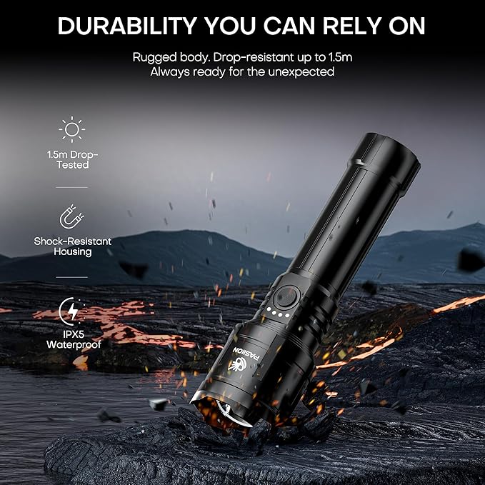 Rechargeable Flashlights High Lumens with Ignition Lens,2000 lumens LED Super Bright Zoomable
