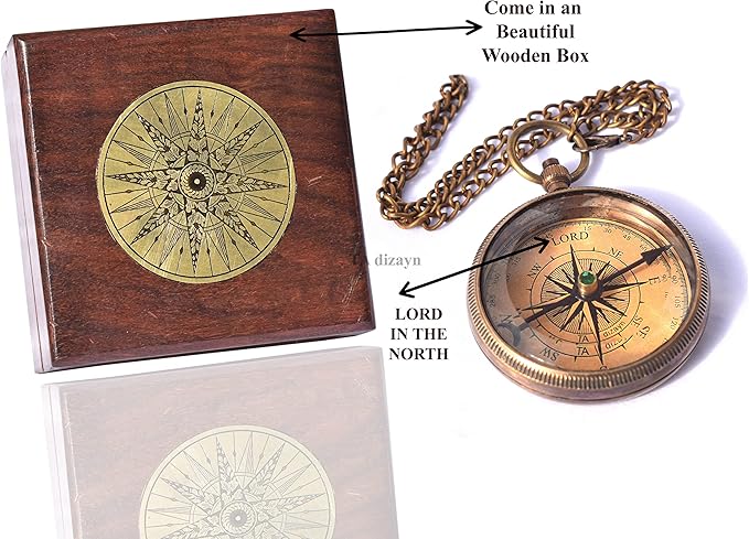 Trust in The Lord With All Your Heart - Proverbs 3:5-6 Quote Engraved Compass With Wooden Box