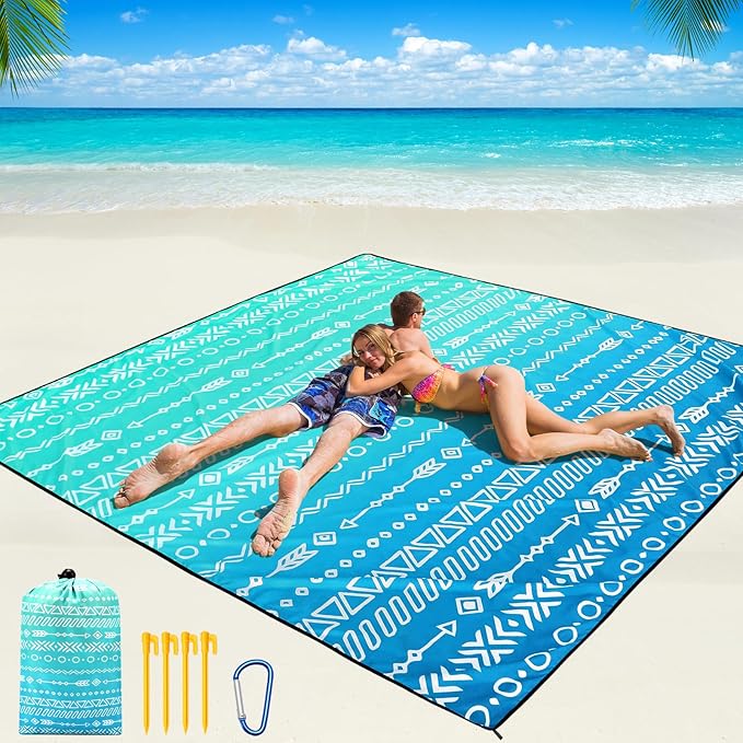 Beach Blanket Waterproof Sandproof Beach Mat 79" X 83"/10'x9'for 2-8 Adults Quick Drying Outdoor