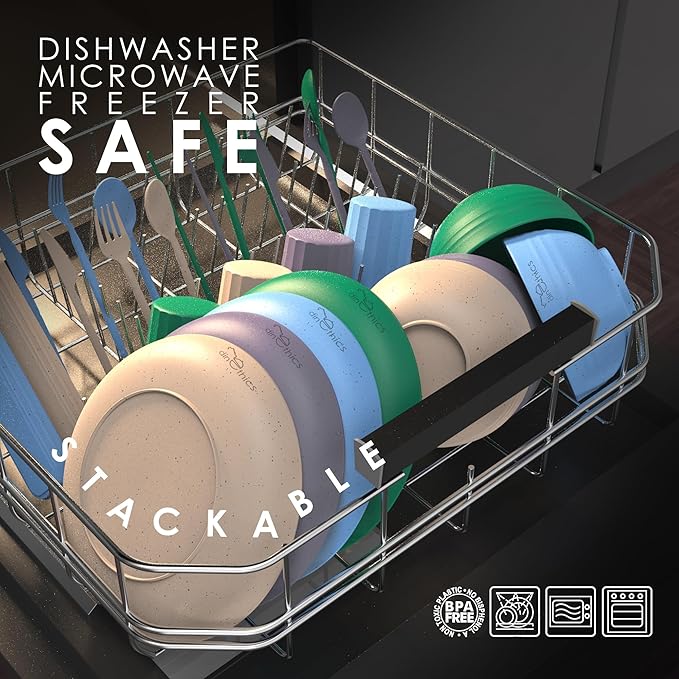 Wheatstraw Dinnerware Set for 4 - Camping Dishes & Utensils - Microwavable Plates - Alternate To