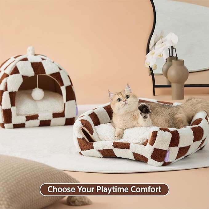 Lesure Cute Cat Beds for Indoor Cats - 2 in 1 Cat Cave Bed for Kittens and Small Pets, House with