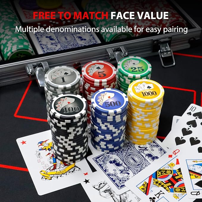Boyzhood Poker Chips with Numbers,500PCS Poker Chip Set with Aluminum Travel Case,11.5 Gram Poker