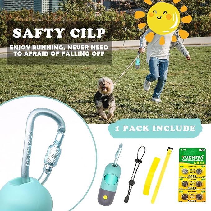 Dog Poop Bags Holder with LED Flashlight, 15 Crystal Blue Bags, 3 Accessories, 3 LR44 Batteries