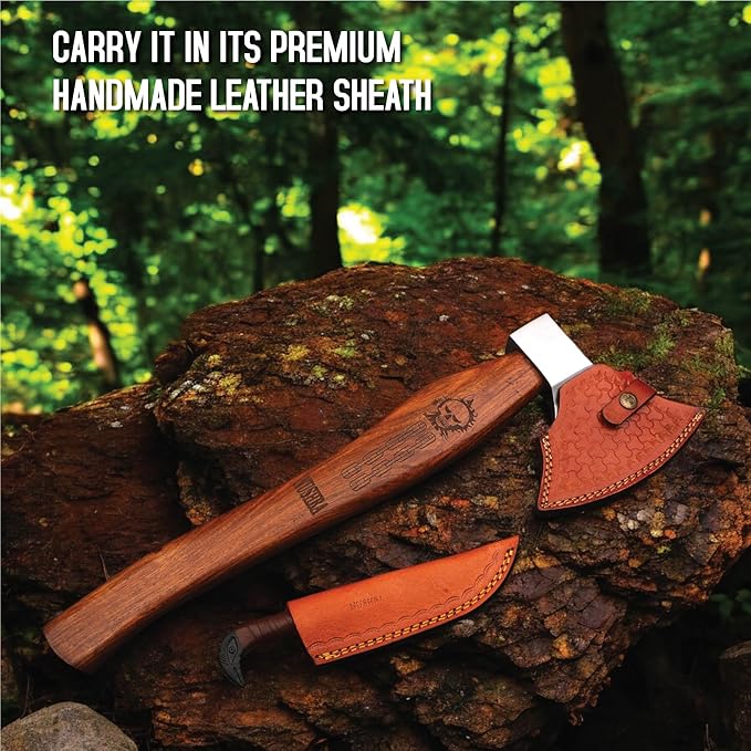 Bearded Viking Axe with Gift Viking Knife Also Leather Sheath | HandForged Carbon Steel bushcraft