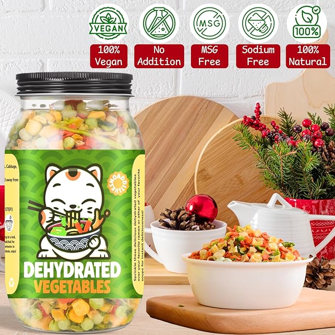 Freeze Dried Mixed Dehydrated Vegetables - 10.58oz Natural Ramen Toppings Vegetable Flakes, No