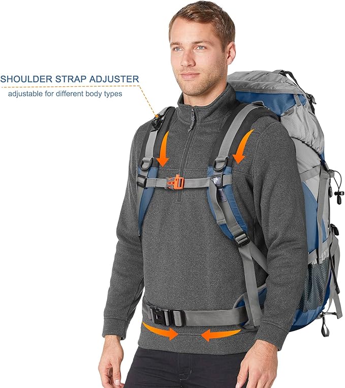 Loowoko 50L Hiking Backpack, Waterproof Camping Essentials Bag with Rain Cover, 45+5 Liter