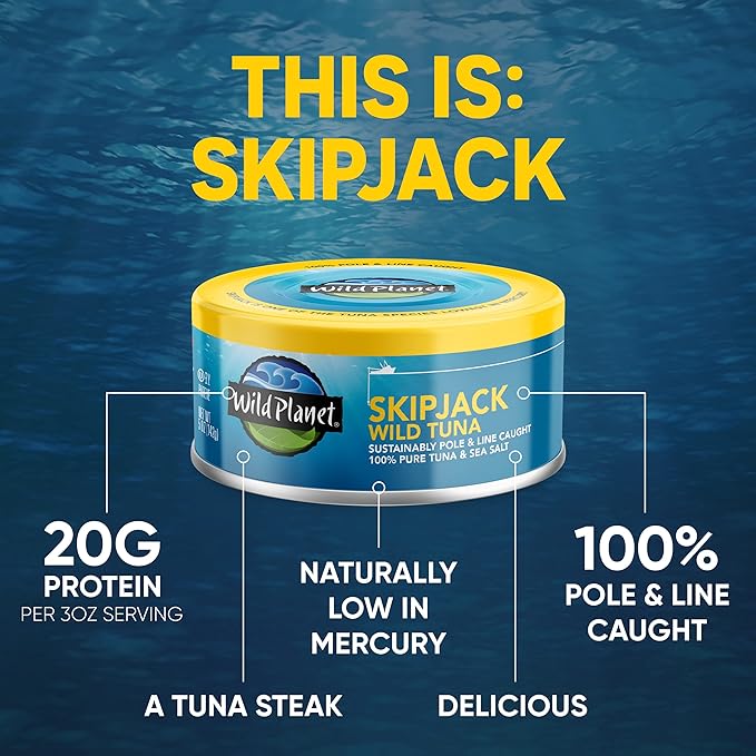 Wild Planet Skipjack Wild Tuna, Sea Salt, Canned Tuna, Pole & Line Sustainably Wild-Caught