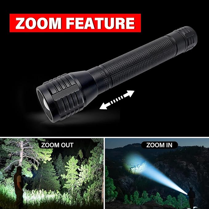 High Lumens Zoomable LED Flashlight, 3 Modes, AA Battery Powered ??Powerful for Camping, Outdoor