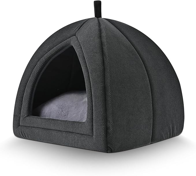 Amazon Basics Cat Cave Bed, 2-in-1 Foldable House for Indoor Cats, with Washable Cushion and