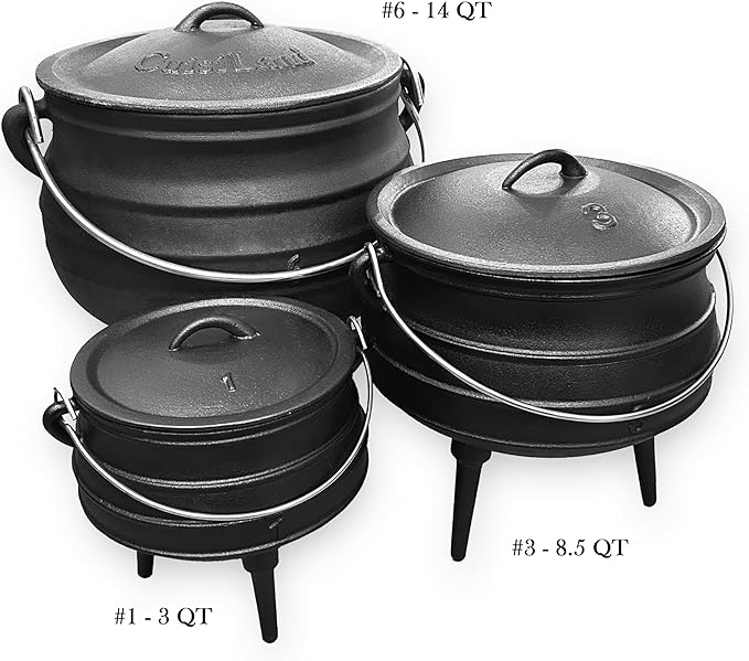 Cuisiland 14QT Cast Iron Potjie Cauldron Pot with Lid & 3 Legs – Pre-Seasoned South African-Style