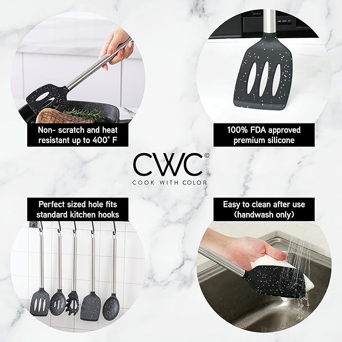 COOK WITH COLOR Silicone Cooking Utensils, Kitchen Utensil Set, Easy to Clean Silicone Kitchen