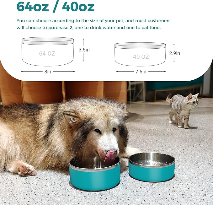 Dog Bowl, Stainless Steel Dog Food and Water Bowl with Non Slip Quiet Bottom, Easy to Clean