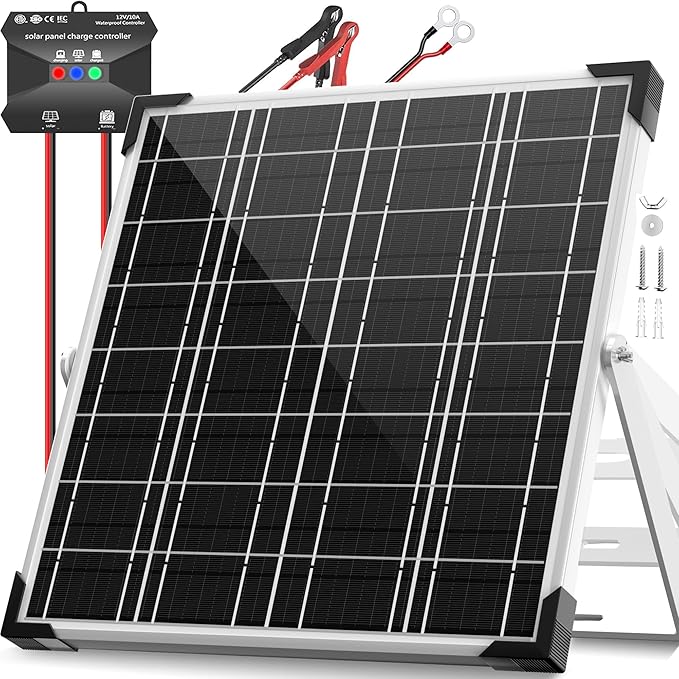 Solar Panel Kit 20W 12V, Solar Battery Trickle Charger Maintainer, Waterproof Solar Panel + Upgrade