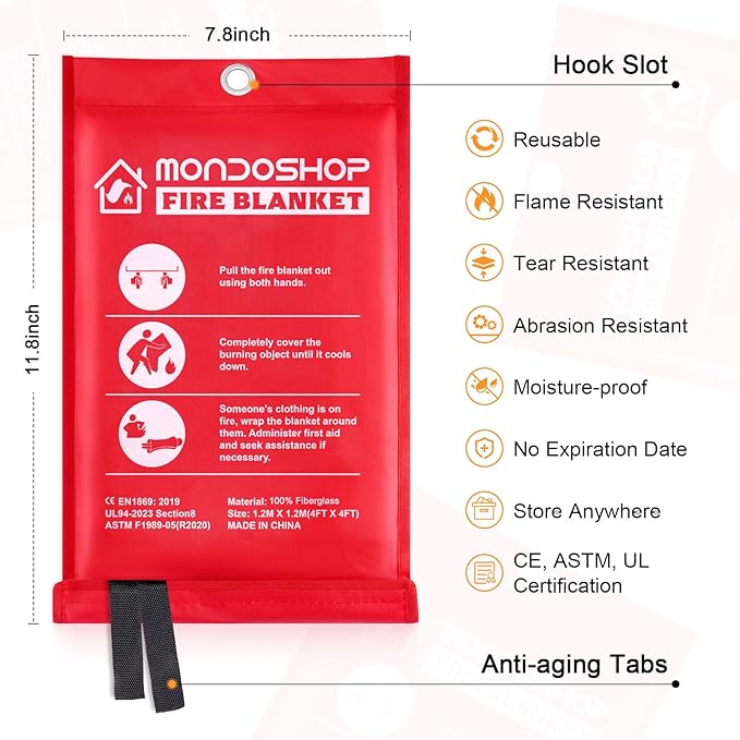 Mondoshop Fire Blanket Emergency for Home and Kitchen - 2pack 48"x48" Fire Blankets Fire Resistant
