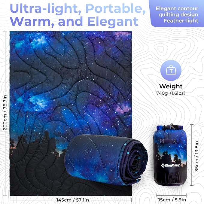 KingCamp Ultralight Camping Blanket, Packable Down Alternative Puffy Printed Wearable Blanket with