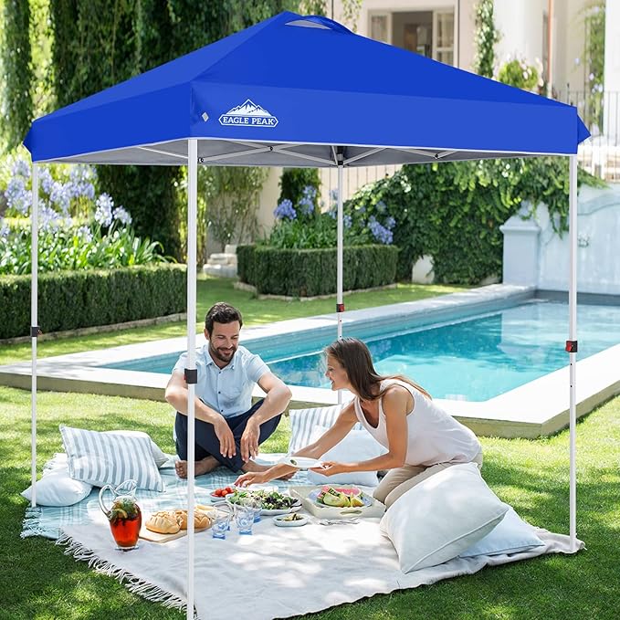 EAGLE PEAK Pop Up Canopy Tent with Wheeled Carry Bag, 8 Stakes, 4 Ropes, Easy Set Up Tent Canopy