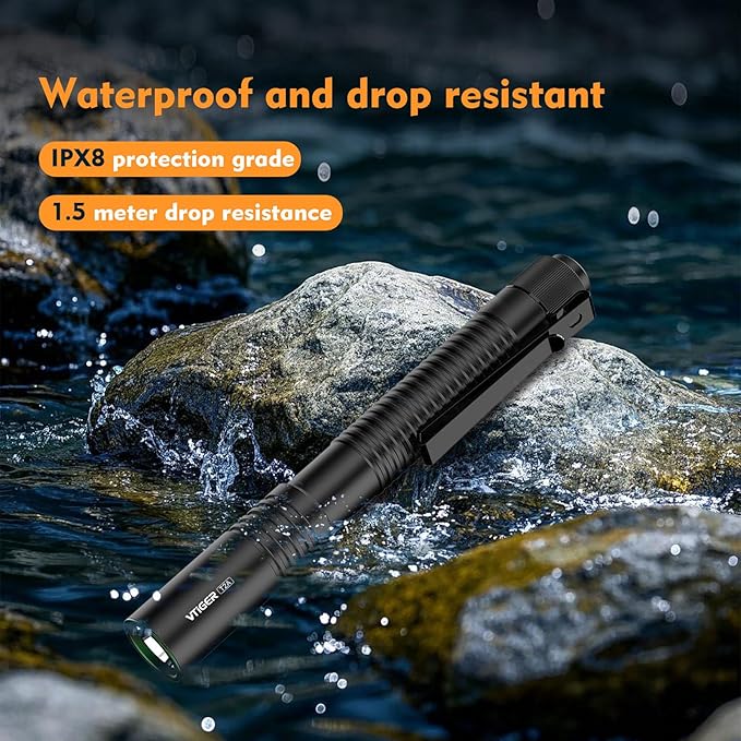 VTIGER T2A Compact EDC Flashlight,1500 High Lumens AA Rechargeable LED Flashlight, Super Bright