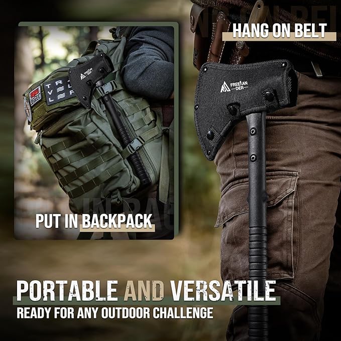 Freelander Camping Axe with Sheath, Sharp Tactical Hatchet Axe with Clip and Bottle Opener