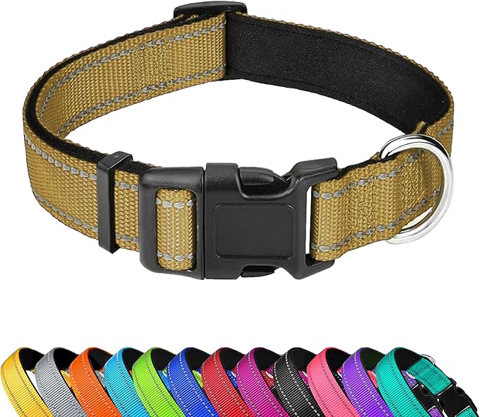 Reflective Dog Collar, Adjustable Soft Neoprene Padded Nylon Pet Collars with Buckle for Puppy and