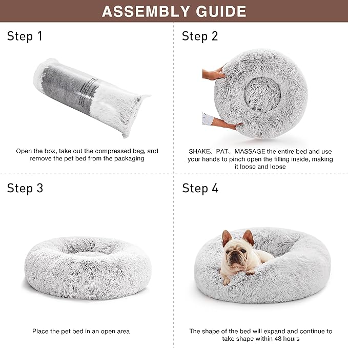 Love's cabin Calming Cat Bed for Indoor Cats,Anti-Anxiety Donut Round Dog Bed,Fluffy Faux Fur