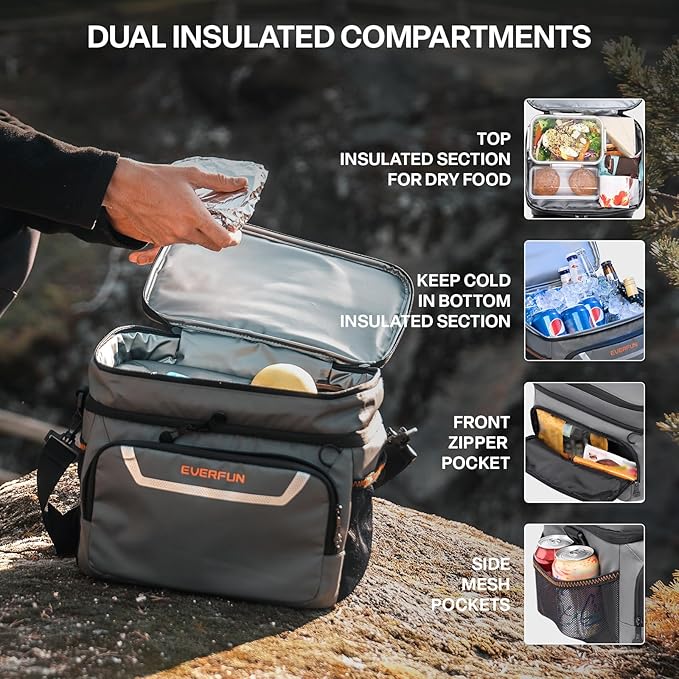 EVERFUN Small Cooler Lunch Box Mini Leak-Proof Soft Double Deck 24 Can Personal Insulated