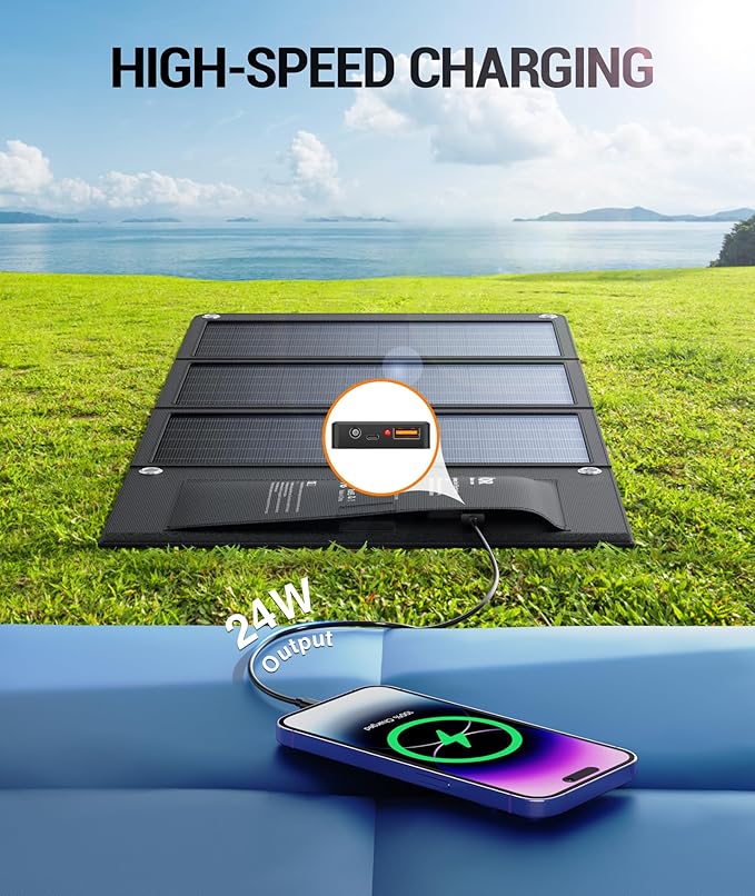 BLAVOR 30W Solar Charger USB-A QC3.0 24W USB-C DC 30W Outputs, Foldable Solar Panel for Camping