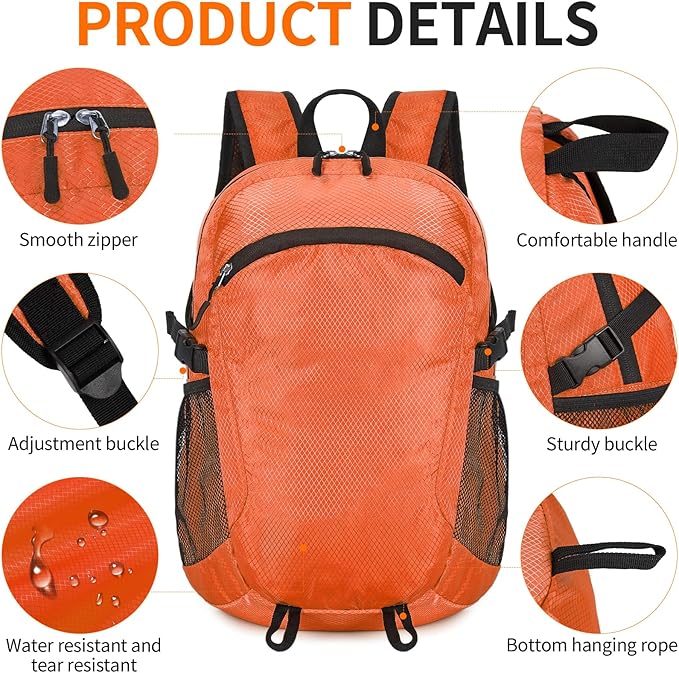 Small Hiking Daypack,15L Water-Resistant Hiking Backpack Packable Lightweight Travel Day Pack for