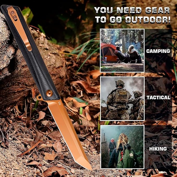 Pocket Knife GD22K, Flipper Open D2 Steel Tanto Folding knife with Durable G10 Handle,Men Women