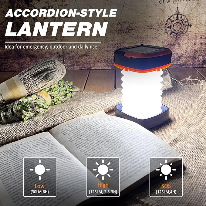 2-Pack Folding Solar Camping Lantern Flashlights, DIBMS Mini Collapsible USB Rechargeable