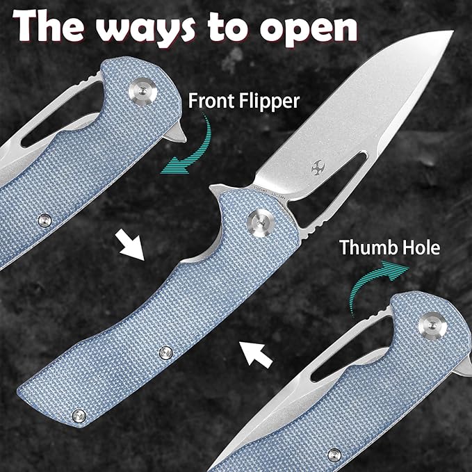 KANSEPT Kryo Pocket Knife 8.08in Folding Knives with 3.58in12C28N Steel Drop Point Blade and Blue