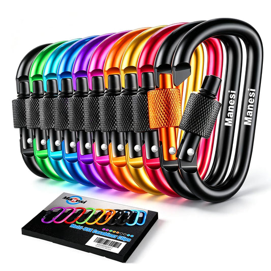 10 Pack Aluminum D Ring Key Rings Hiking Clips Locking Carabiner for Hiking Camping Fishing and