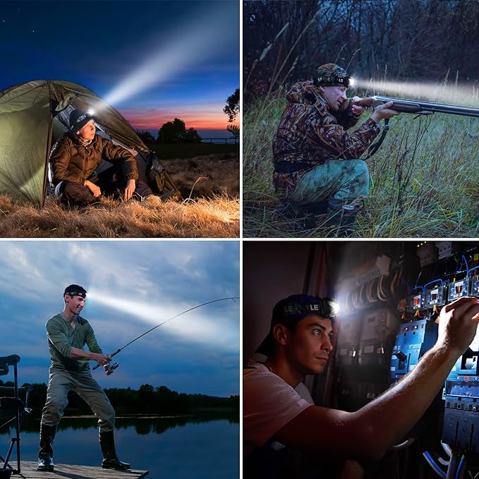 Lighting Ever LED Headlamp Rechargeable 2 Packs - Super Bright Head Lamp with 5 Modes for Camping &
