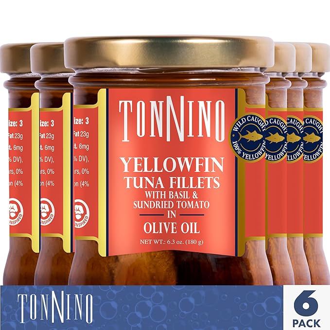 Tonnino Yellowfin Tuna Fish Tomato & Basil Premium - Pack of 6 ??Alternative to Salmon ??Protein