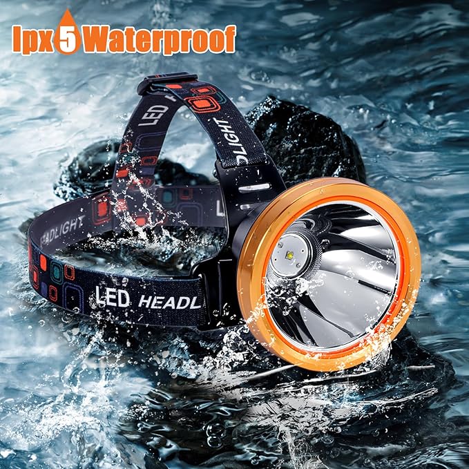 Super Bright Headlamp Rechargeable LED Headlight with Battery, High Power Waterproof Spotlight