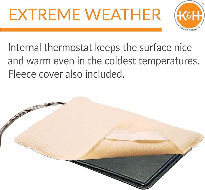 K&H Pet Products Heated Extreme Weather Outdoor Kitty Pad, Waterproof Heated Cat Mat, Pet Warmer