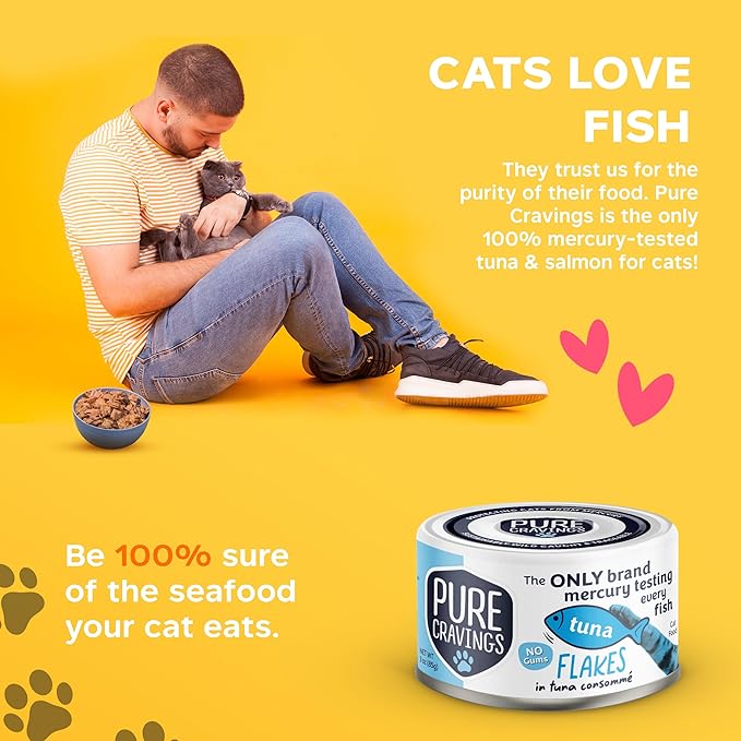 Pure Cravings Tuna Flakes in Tuna Consommé, Canned Wet Cat Food Soup, 100% Mercury-Tested, Moist
