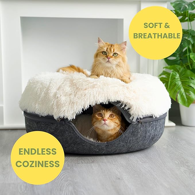 CATTASAURUS Peekaboo Cat Cave for Multiple & Large Cats Up to 30-45 Lbs, Fluffy Cat Beds for Indoor