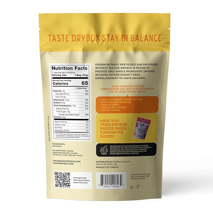 Drybox Freeze Dried Mangos Sliced | 100% Natural Fruit | Freeze Dried Mango Source | No Sugar &