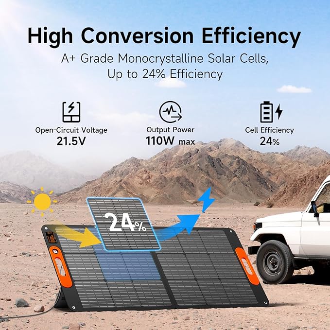 110W Portable Solar Panel for Jackery/EF/Bluetti/Anker/Goal Zero Power Station, IP68 Waterproof
