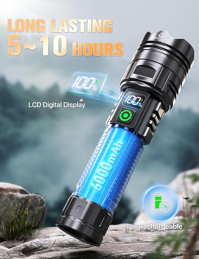 Esgofo Rechargeable Flashlights High Lumens 2000 2 Modes High/Low, Super Bright Magnetic LED