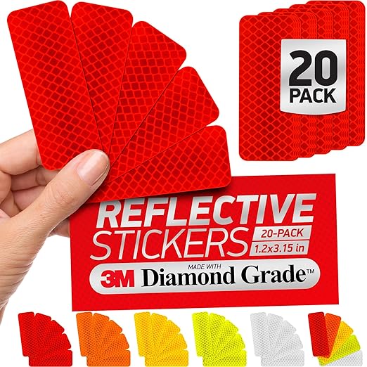 Reflective Safety Tape Stickers | 3M Diamond Grade | Red | 1.2″ x 3.15″ | 20-Pack | Safety Warning