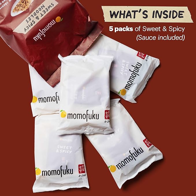 Momofuku Sweet & Spicy Ramen Noodles by David Chang, 5 Count (Pack of 1) Air-Dried Vegan Instant