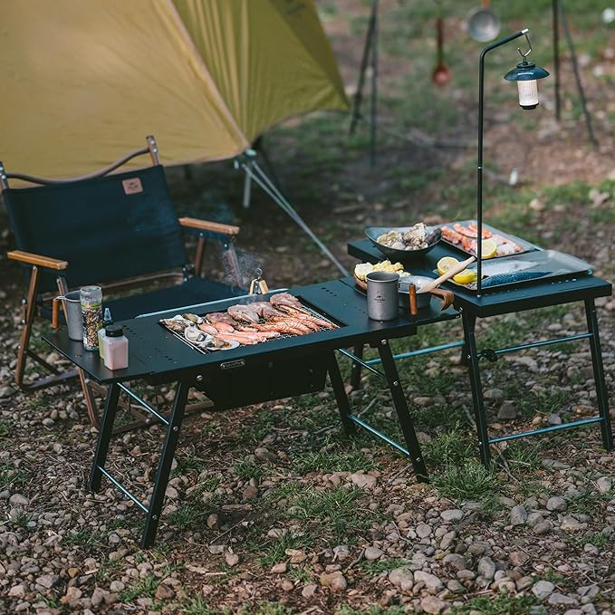 Naturehike Portable IGT Table with Charcoal Grill, Folding Camping Table and BBQ Grill with Desk